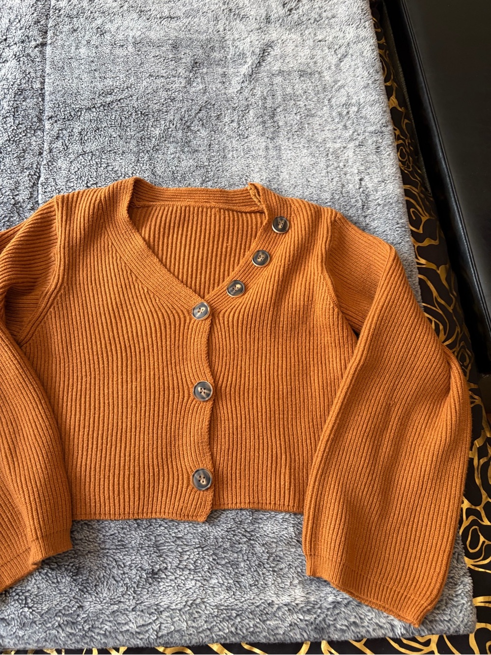Womens Cropped Rib-Knit Button Cardigan Sweater - Orange